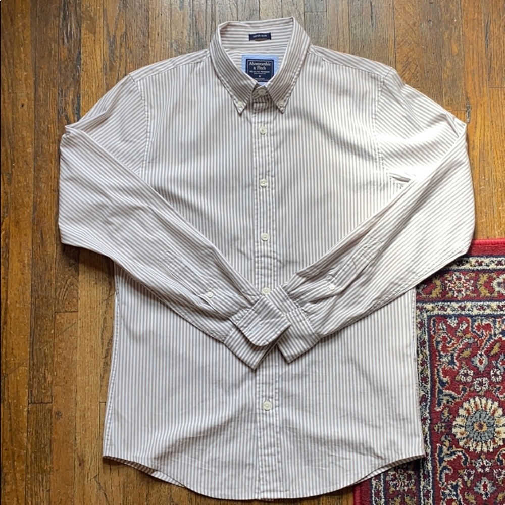 Tan Stripe Slim Button Down Shirt